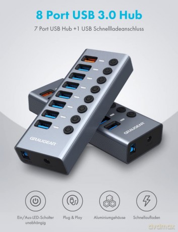 GRAUGEAR USB-HUB 7x USB 3.0 Ports + 1 US