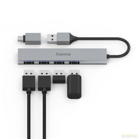 hama USB-Hub Ultra Slim 4-fach grau