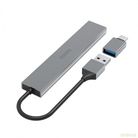 hama USB-Hub Ultra Slim 4-fach grau
