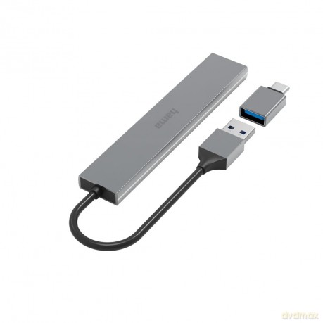 hama USB-Hub Ultra Slim 4-fach grau