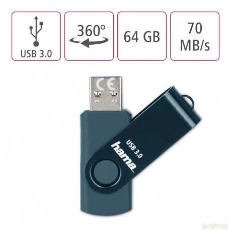 hama USB-Stick Rotate petrolblau 64 GB
