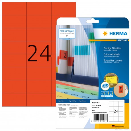 HERMA Etiketten/4467, 70,0x37,0mm, rot,