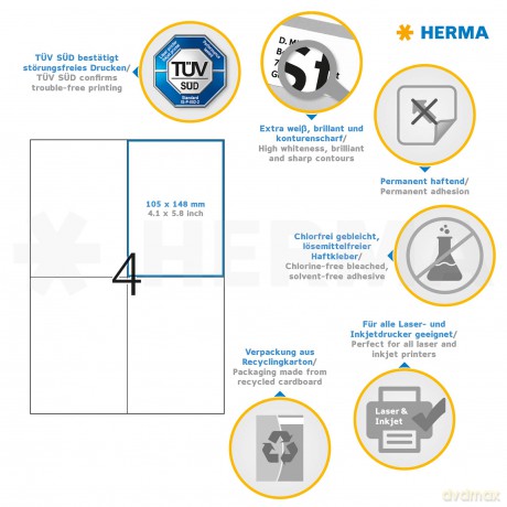 HERMA PREMIUM A6 Etiketten 800 Blatt/868