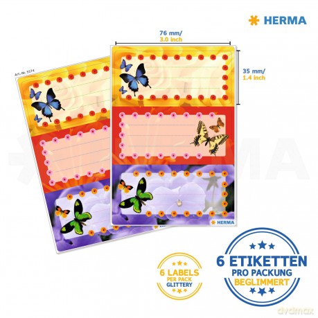 Herma: HERMA Schuletiketten Schmetterlinge, 6 E