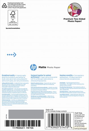 HP Fotopapier 7HF70A 10,0 x 15,0 cm matt