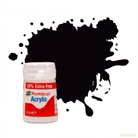 Humbrol Acrylic85 Coal Black Satin 182m (14ml Plus 30% Extra Free)