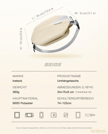inateck Umhngetasche LB03014 beige 36c