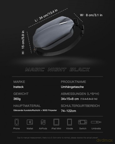inateck Umhngetasche LB03014 darkgray