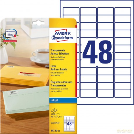 Avery Zweckform: Inkjet Etik.45,7x21,2 Transp.