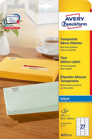 Avery Zweckform: Inkjet-Etik.63,5x29,6 Transp.