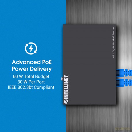 INTELLINET 2-Port Gigabit Ultra PoE-Exte