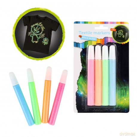 Knijp Textielstiften Glow in the Dark 4st.