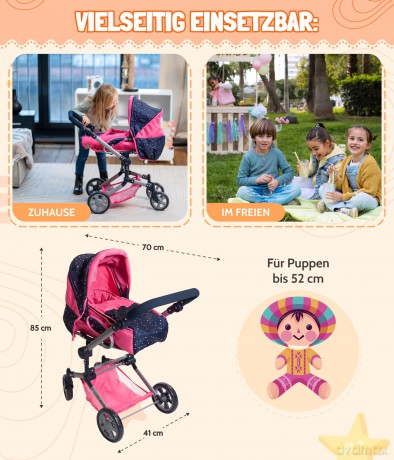 Kombi-Puppenwagen JARA Konfetti, pink