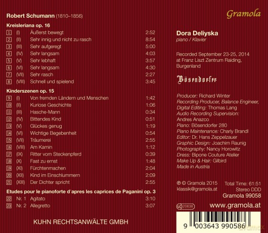 Deliyska,Dora: Kreisleriana/Kinderszenen/Paganinietźden 3/1/2 [CD]