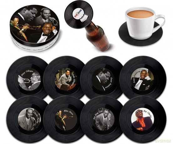 Music Protection: Kxrm 15 - Jazz Legends - 8 Pieces Coaster Set With Real Vinyl Coasters - Retro Musique