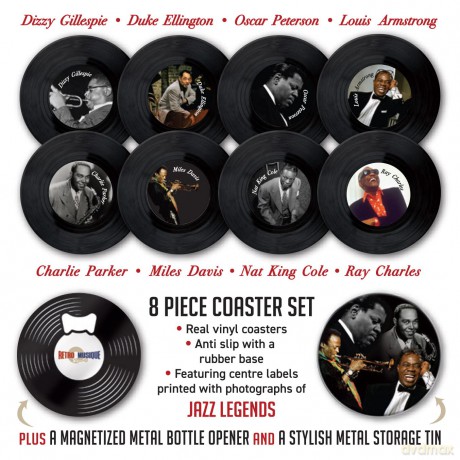 Music Protection: Kxrm 15 - Jazz Legends - 8 Pieces Coaster Set With Real Vinyl Coasters - Retro Musique