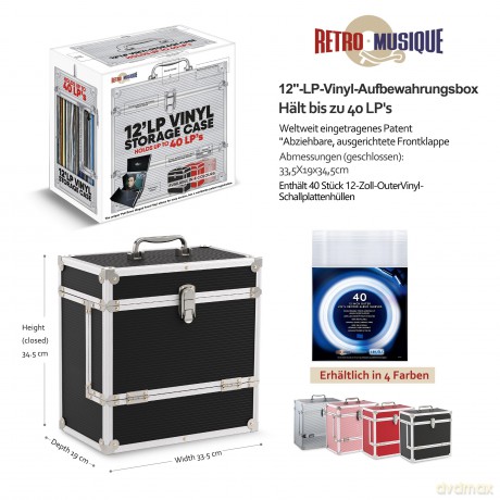 Music Protection: Kxrm03b - 12 Inch Aluminium Vinyl Storage Case For 40 Lps - 40pcs Pp - Black - Retro Musique