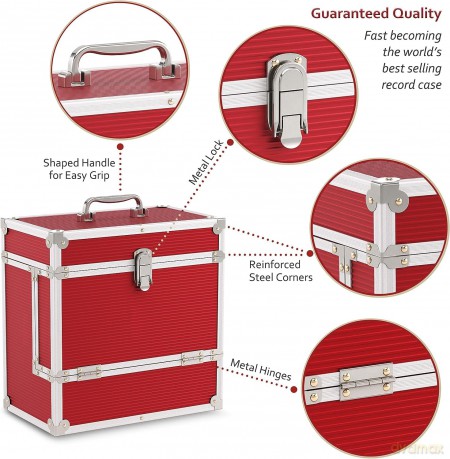 Music Protection: Kxrm03r - 12 Inch Aluminium Vinyl Storage Case For 40 Lps - 40pcs Pp- Red - Retro Musique
