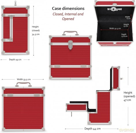 Music Protection: Kxrm03r - 12 Inch Aluminium Vinyl Storage Case For 40 Lps - 40pcs Pp- Red - Retro Musique