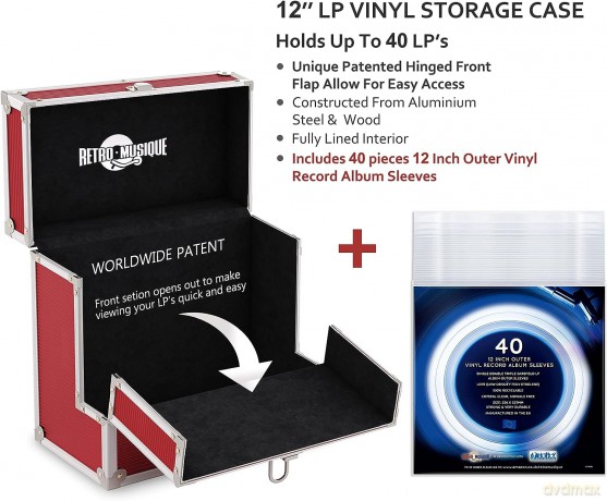Music Protection: Kxrm03r - 12 Inch Aluminium Vinyl Storage Case For 40 Lps - 40pcs Pp- Red - Retro Musique
