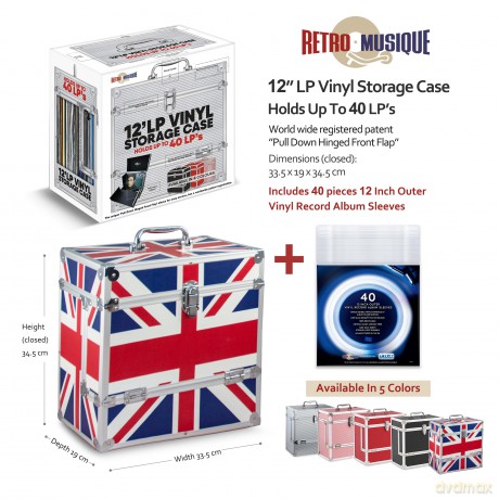 Music Protection: Kxrm03uk - 12 Inch Aluminium Vinyl Storage Case For 40 Lps - 40pcs Pp - Uk Flag Layout