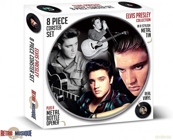 Music Protection: Kxrm12 - Elvis Presley - 8 Pieces Coaster Set With Real Vinyl Coasters - Retro Musique