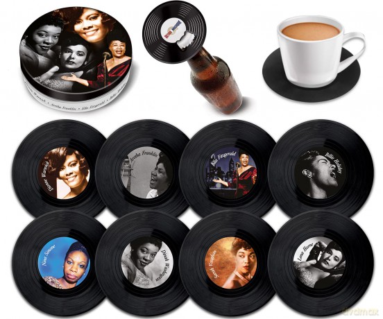 Music Protection: Kxrm14 - Jazz Divas - 8 Pieces Coaster Set With Real Vinyl Coasters - Retro Musique