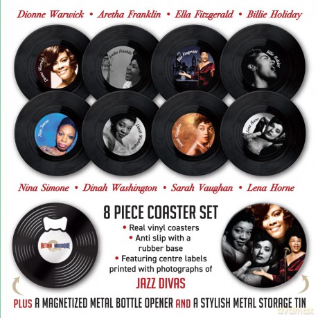 Music Protection: Kxrm14 - Jazz Divas - 8 Pieces Coaster Set With Real Vinyl Coasters - Retro Musique