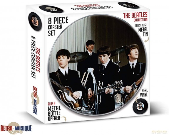 Music Protection: Kxrm16 - The Beatles - 8 Pieces Coaster Set With Real Vinyl Coasters - Retro Musique