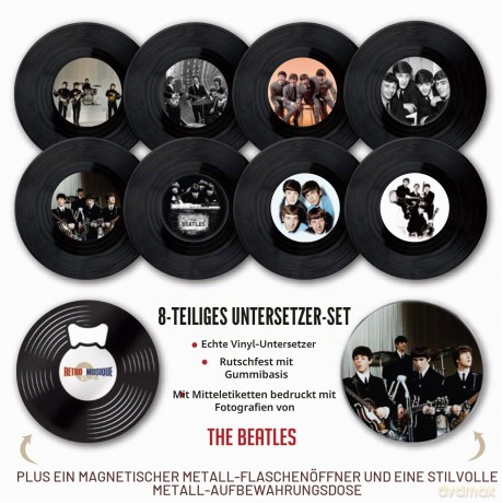 Music Protection: Kxrm16 - The Beatles - 8 Pieces Coaster Set With Real Vinyl Coasters - Retro Musique