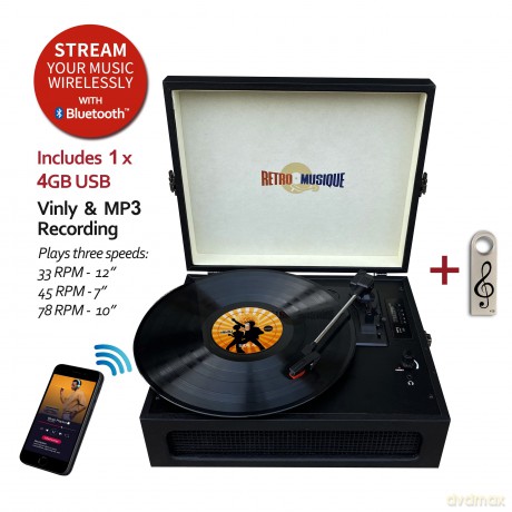 Music Protection: Kxrm28b - Full Colour Table Top Record Player - Black
