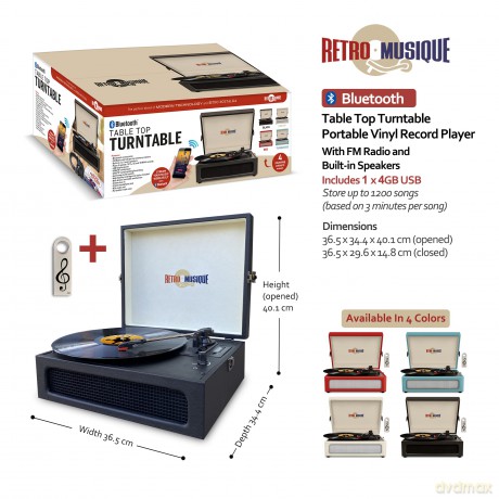 Music Protection: Kxrm28b - Full Colour Table Top Record Player - Black
