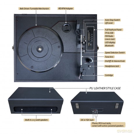 Music Protection: Kxrm28b - Full Colour Table Top Record Player - Black