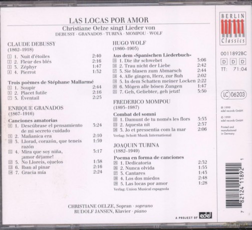 Oelze Christiane Jansen Rudolf: Las Locas Por Amor [CD]