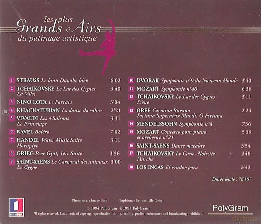 Les Plus Grands Airs Du Patinage Artistique: Le Lac Des Cygnes - Le Bolero - Le Parrain [CD]