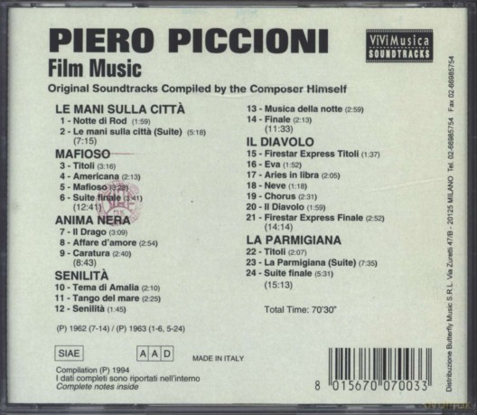 Piero Piccioni - Film Music: Le Mani Sulla Citta - Senilita - Mafioso [CD]