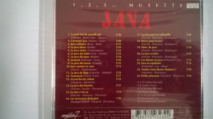 Java - 1,2, 3 Musette: Le Petit Bal Du Samedi Soir - Carrousel Java - Java Militaire - La Java Bleue [CD]