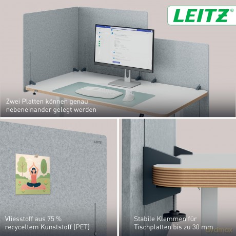 Leitz: LEITZ Tischtrennwand 61220085, hellgrau