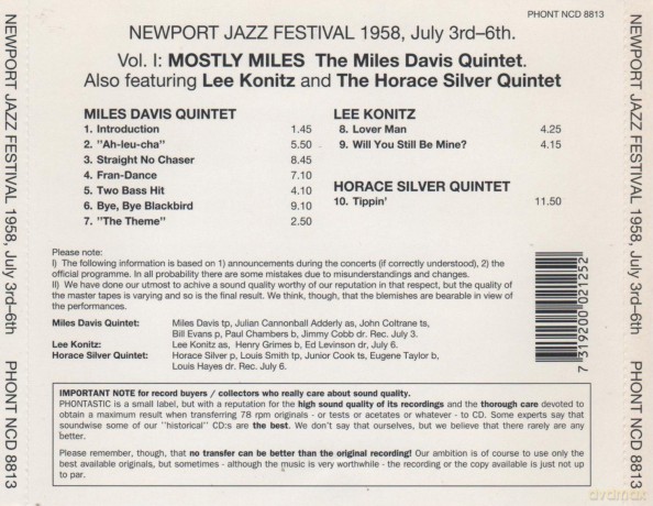 The Miles Davis Quintet: Mostly Miles - Newport Jazz Festival 1958 July 3rd-6th [CD]