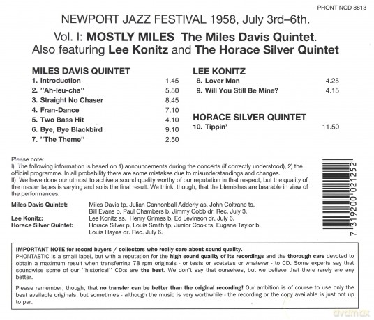 The Miles Davis Quintet: Mostly Miles - Newport Jazz Festival 1958 July 3rd-6th [CD]