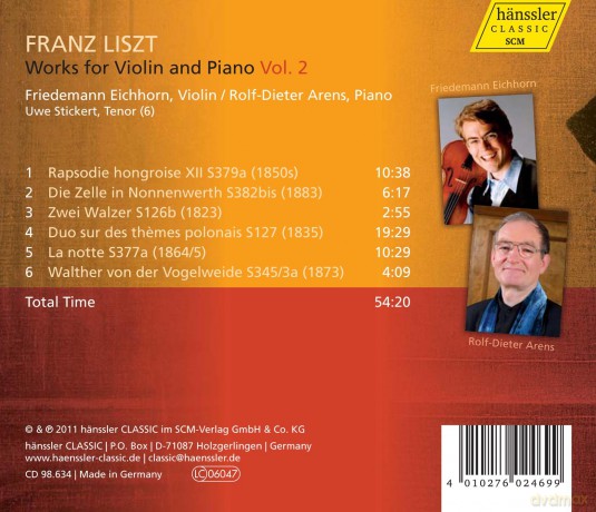 Eichhorn Friedemann - Arens Rolf - Dieter: Liszt - Works For Violin Vol.2 [CD]