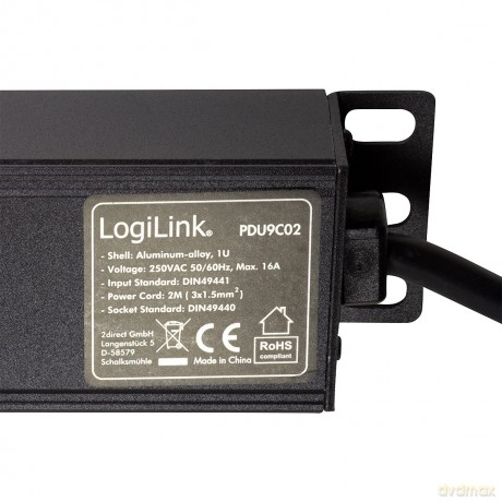 LogiLink 19" Steckdosenleiste 9fach mit