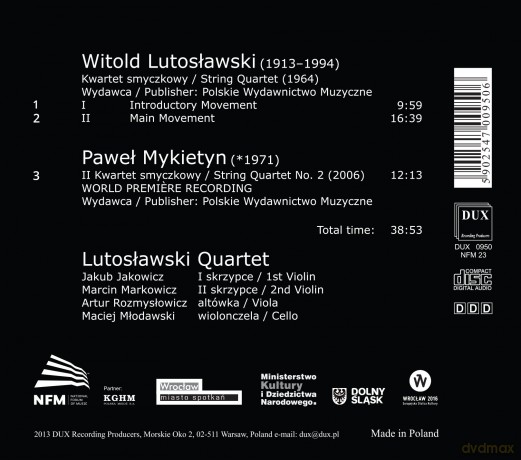 Lutoslawski Quartet: Lutoslawski - Mykietyn String Quartets [CD]