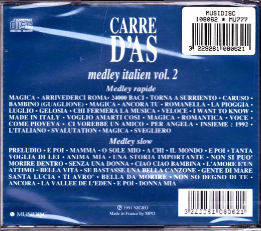 Carre D'as - Medley Italien Vol. 2: Magica-Arrivederci Roma-24000 Baci-Torna A Surriento [CD]