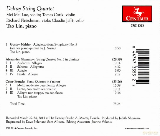 Delray String Quartet - Tao Lin: Mahler - Glazunov - Franck [CD]