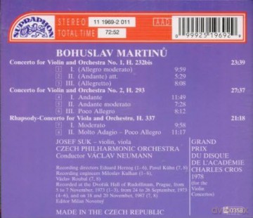 Czech Po And Neumann And Suk: Martinu Violin Concertos [CD]