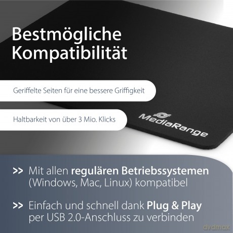 MediaRange Maus USB 2.0 3 Tasten, schwar