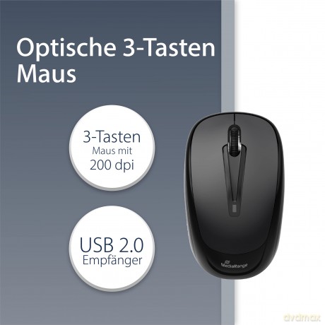 MediaRange Maus Wireless 3 Tasten, schwa