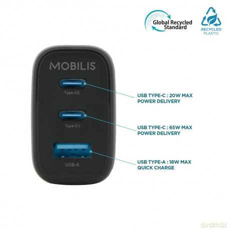 Mobilis Wall Charger - 65W - 2USB C + 1U