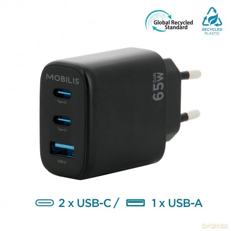 Mobilis Wall Charger - 65W - 2USB C + 1U